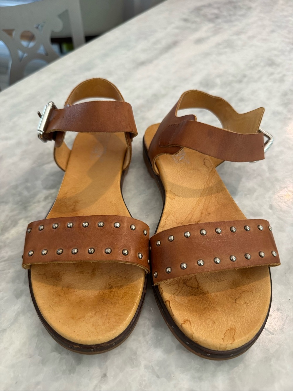 PIKOLINOS Barcelona walking days Comfort Tan Leather Studded Ankle-Strap Sandals